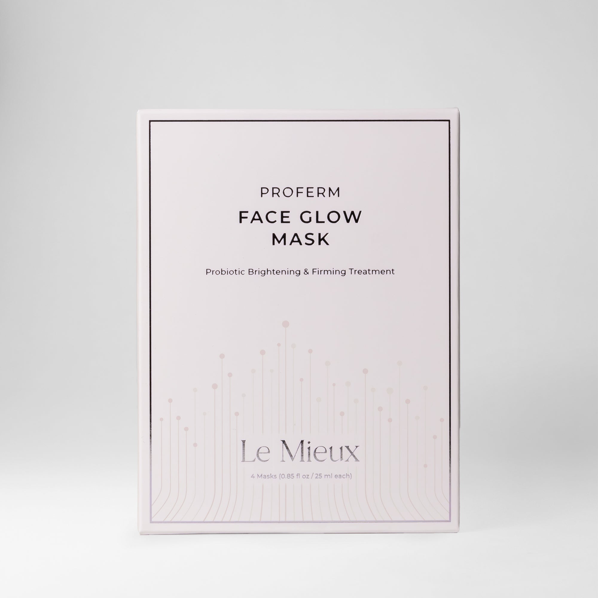 Light pink box of Proferm Face Glow Mask isolated on a light grey background