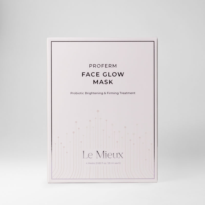 Light pink box of Proferm Face Glow Mask isolated on a light grey background 